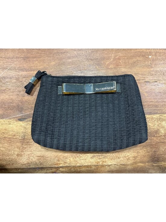 Victoria's Secret Handbags - Victorias Secret Black Quilted Bow Accent Makeup Bag Polka Dot Interior Zipper